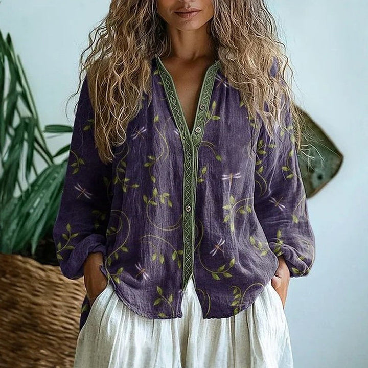 Amber™ | Vintage Leaf Print Blouse