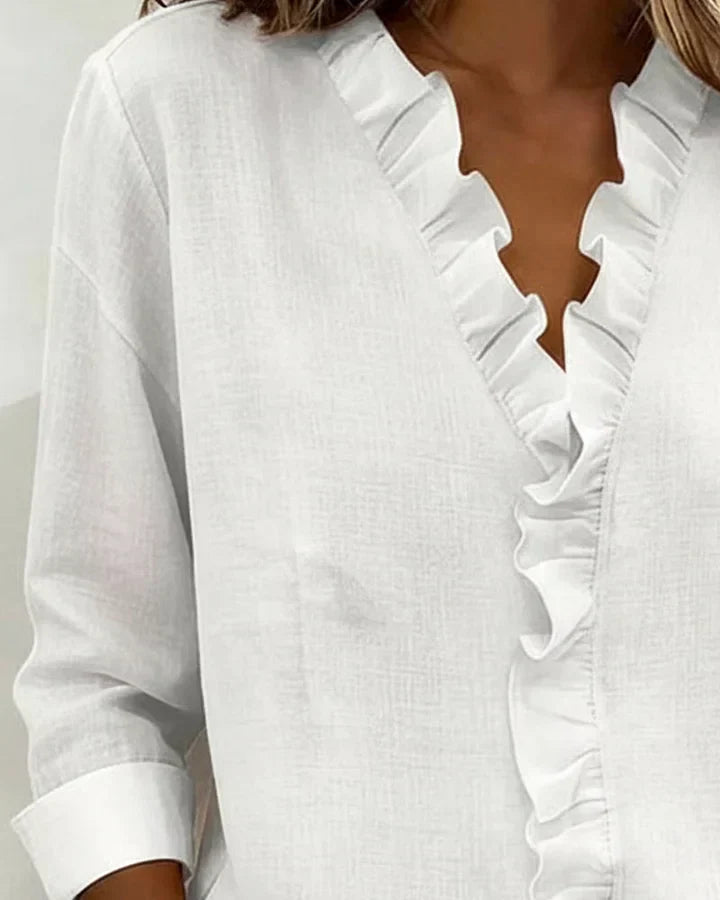 Linda | Ruffled Blouse with V-Neck and Long Sleeves