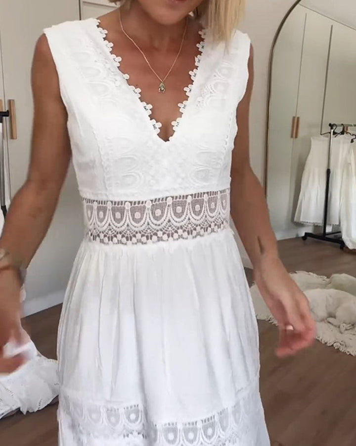 Agnes™ - Vacation Lace Dress with V-Neck