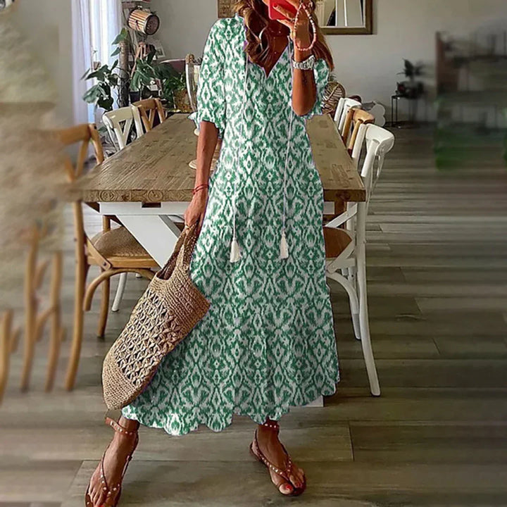Brenda - Vintage Boho Summer Dress with V-Neck
