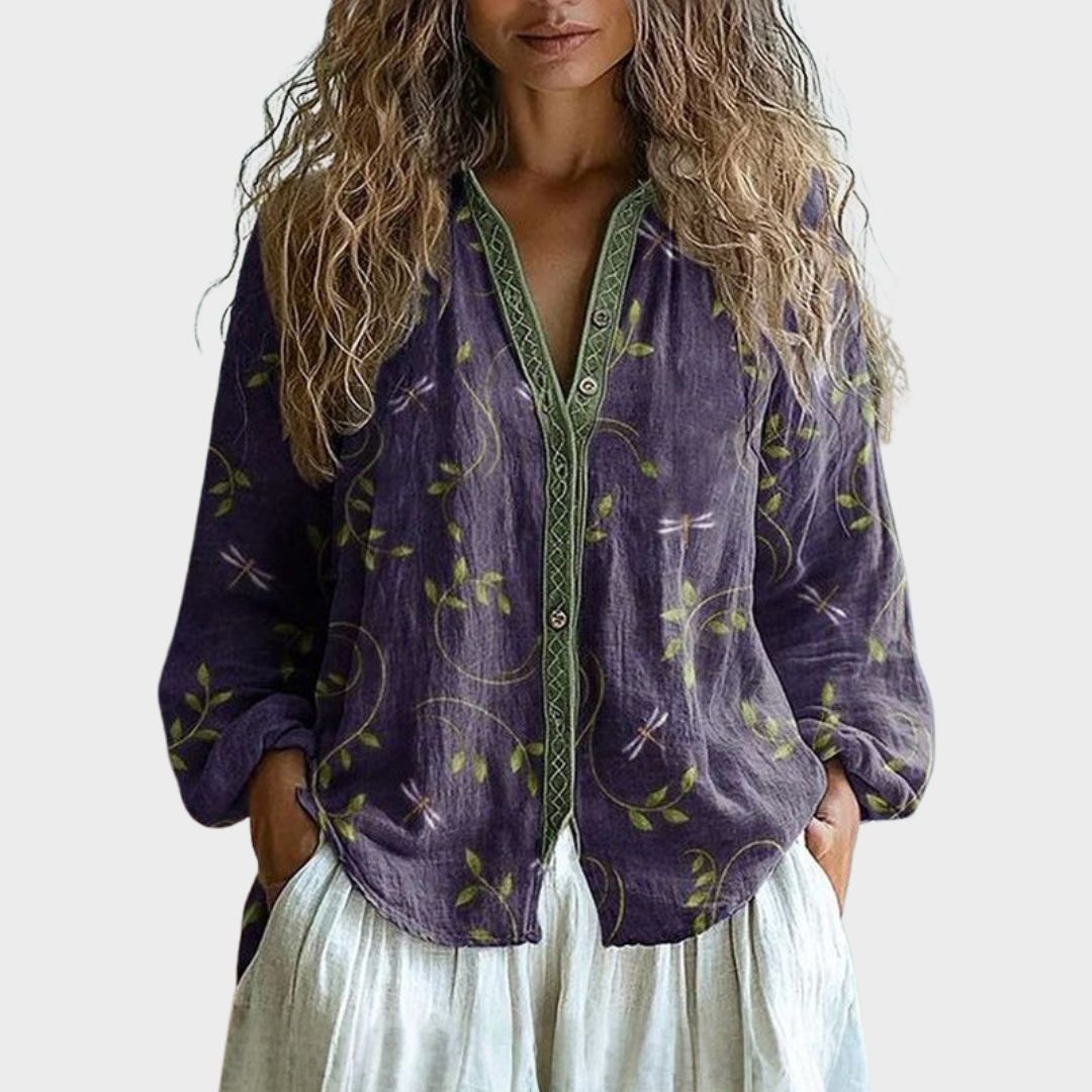 Amber™ | Vintage Leaf Print Blouse