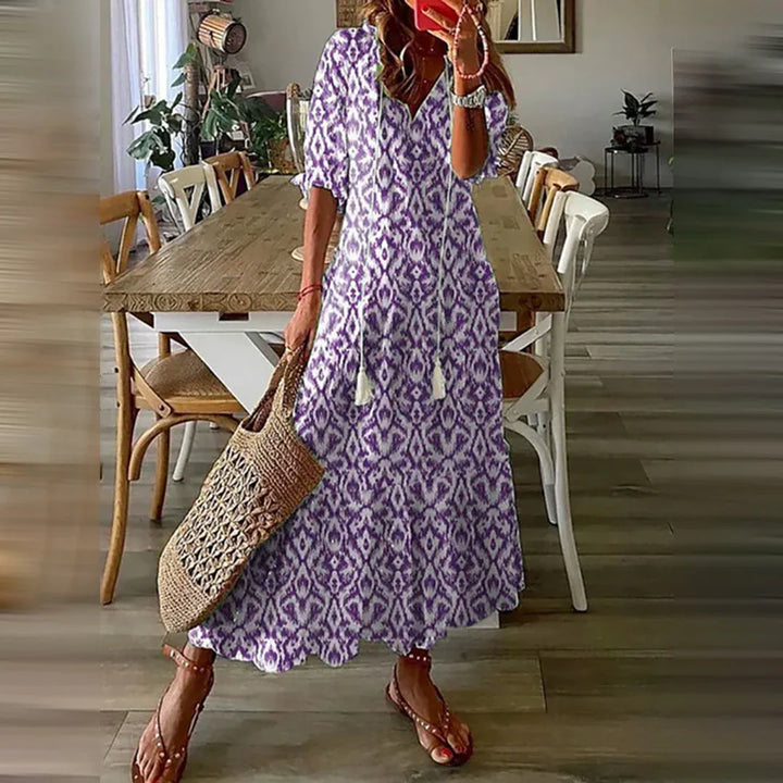 Brenda - Vintage Boho Summer Dress with V-Neck