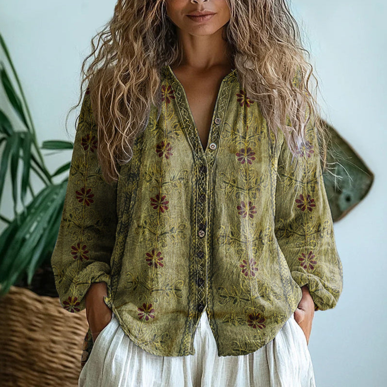 Amber™ | Vintage Leaf Print Blouse