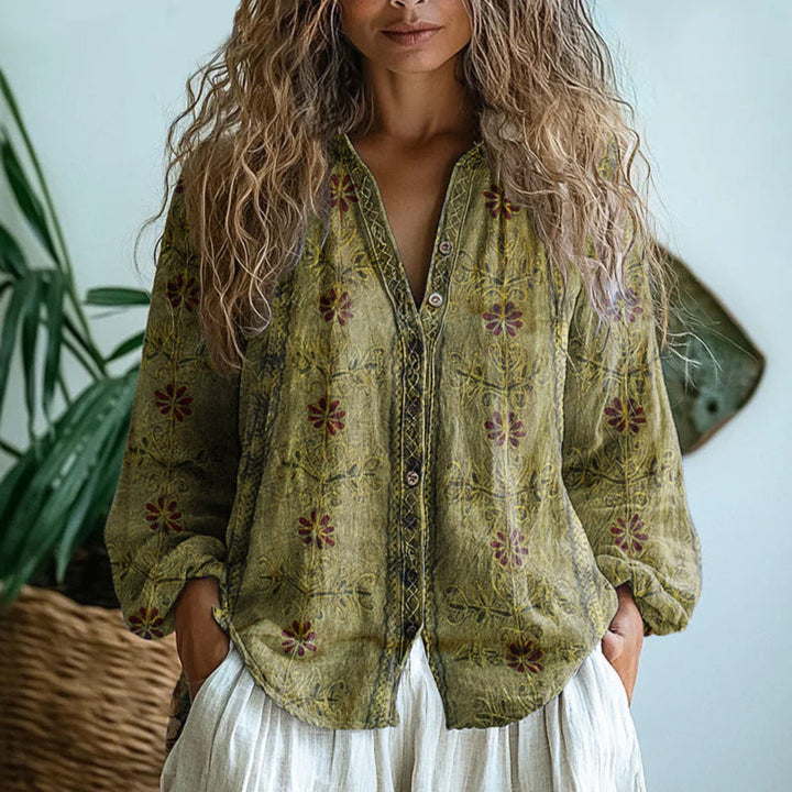 Amber™ | Vintage Leaf Print Blouse