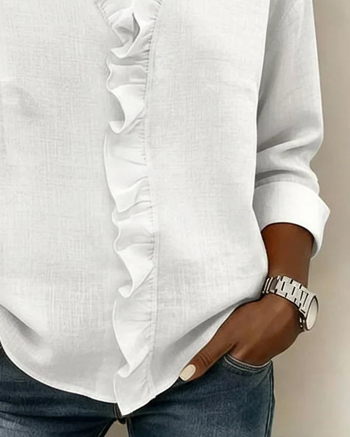 Linda | Ruffled Blouse with V-Neck and Long Sleeves
