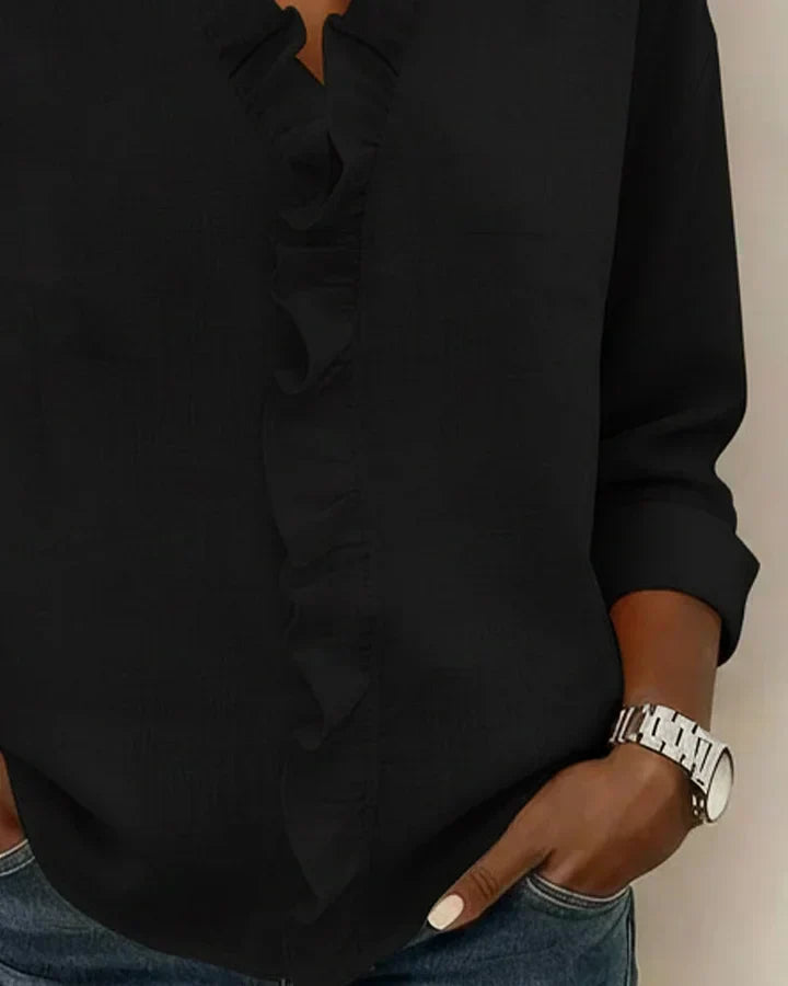 Linda | Ruffled Blouse with V-Neck and Long Sleeves