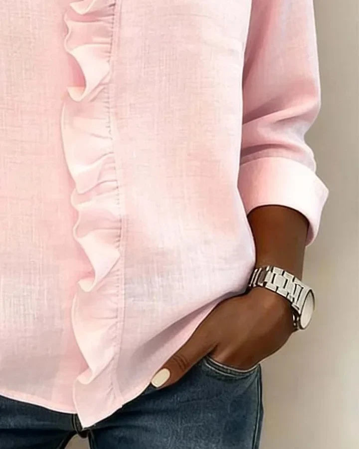 Linda | Ruffled Blouse with V-Neck and Long Sleeves