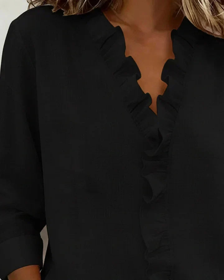 Linda | Ruffled Blouse with V-Neck and Long Sleeves