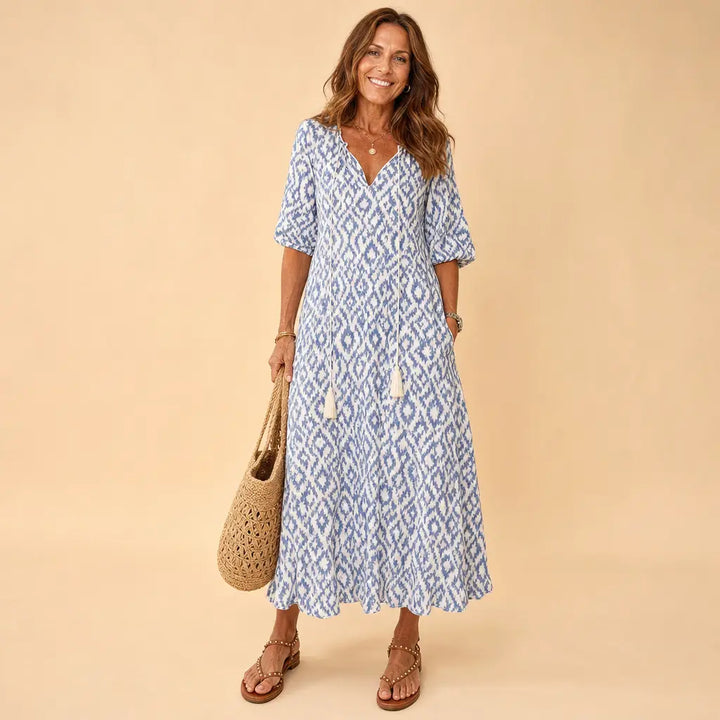 Brenda - Vintage Boho Summer Dress with V-Neck