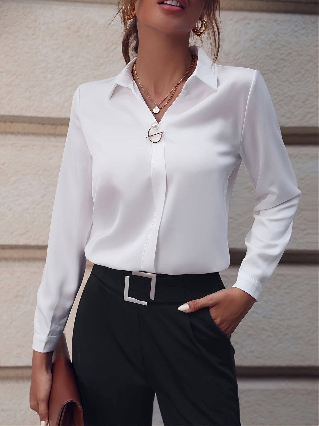 Martina | Elegant Chiffon Blouse with V-Neck and Buttons