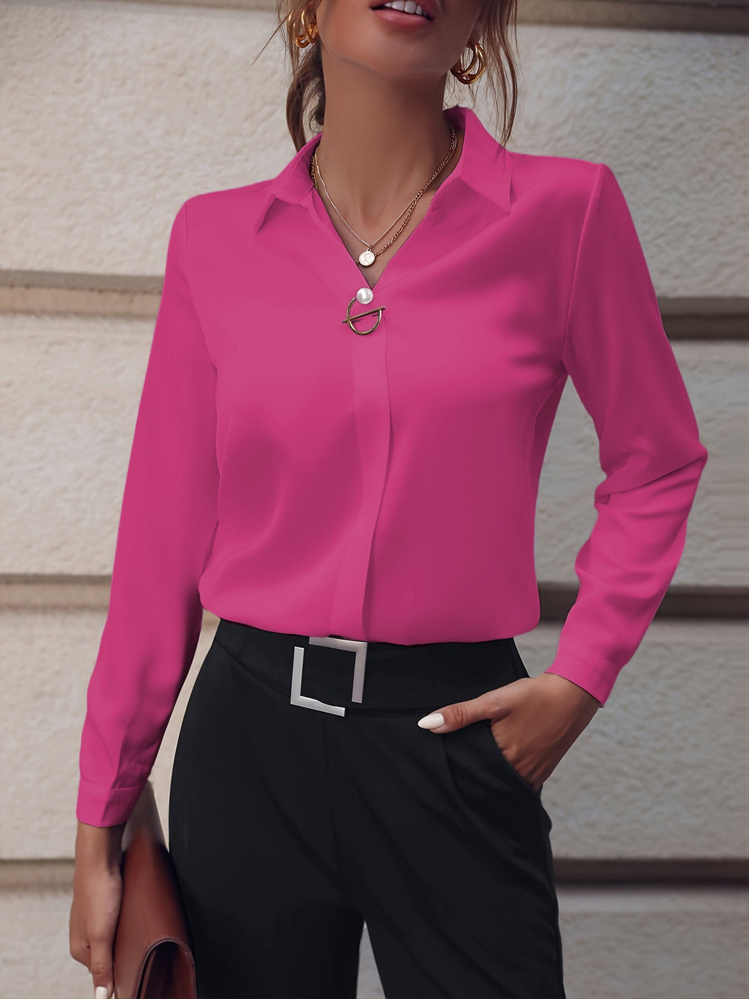Martina | Elegant Chiffon Blouse with V-Neck and Buttons